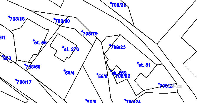 Parcela st. 708/19 v KÚ Horní Studenec, Katastrální mapa
