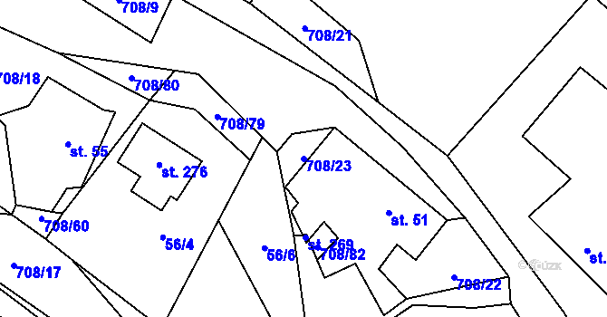 Parcela st. 708/23 v KÚ Horní Studenec, Katastrální mapa