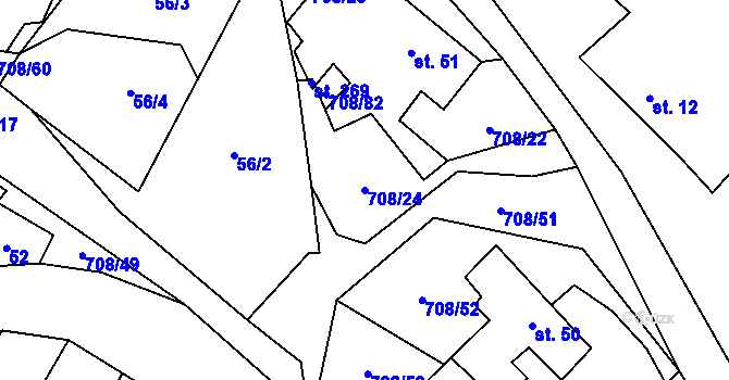 Parcela st. 708/24 v KÚ Horní Studenec, Katastrální mapa