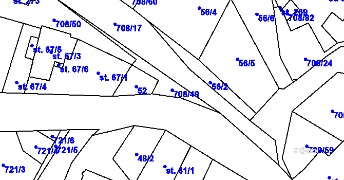 Parcela st. 708/49 v KÚ Horní Studenec, Katastrální mapa