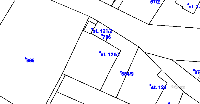 Parcela st. 121/1 v KÚ Horní Studenec, Katastrální mapa