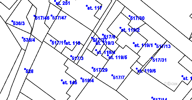 Parcela st. 119/4 v KÚ Horní Studenec, Katastrální mapa