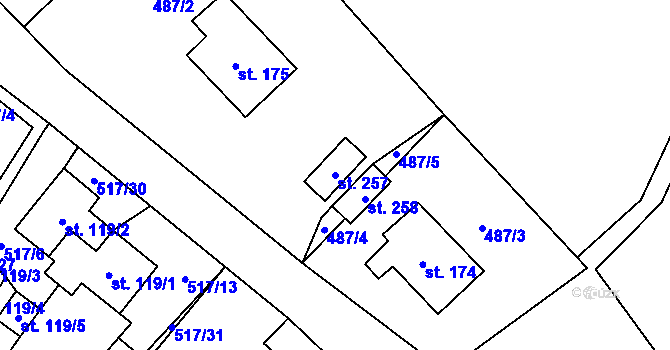 Parcela st. 257 v KÚ Horní Studenec, Katastrální mapa