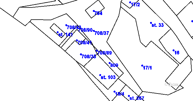 Parcela st. 708/89 v KÚ Horní Studenec, Katastrální mapa
