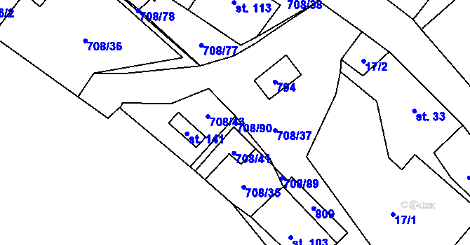 Parcela st. 708/90 v KÚ Horní Studenec, Katastrální mapa