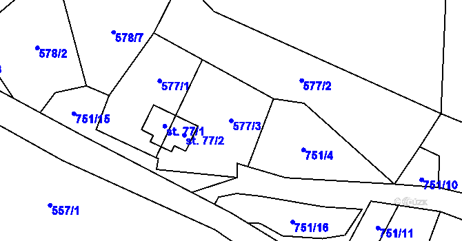 Parcela st. 577/3 v KÚ Hudeč, Katastrální mapa