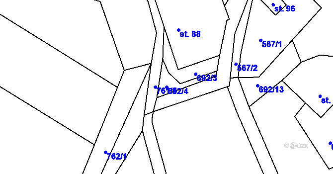 Parcela st. 692/4 v KÚ Hudeč, Katastrální mapa