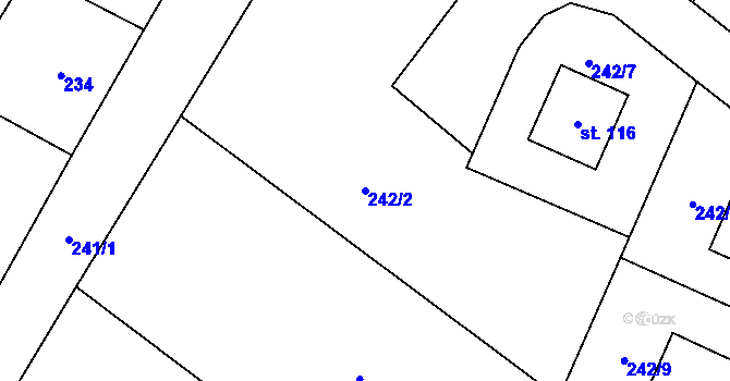 Parcela st. 242/2 v KÚ Nový Studenec, Katastrální mapa
