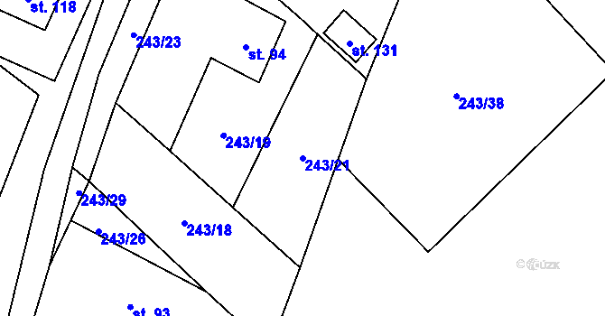 Parcela st. 243/21 v KÚ Nový Studenec, Katastrální mapa
