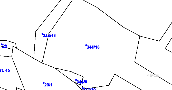 Parcela st. 344/18 v KÚ Nový Studenec, Katastrální mapa