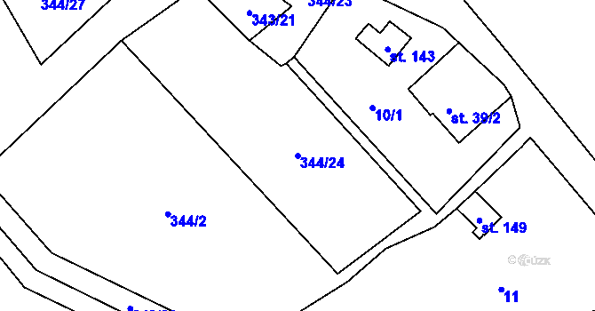 Parcela st. 344/24 v KÚ Nový Studenec, Katastrální mapa
