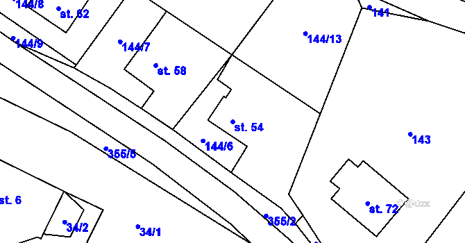 Parcela st. 54 v KÚ Podmoklany, Katastrální mapa