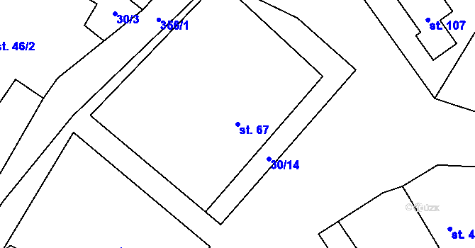Parcela st. 67 v KÚ Podmoklany, Katastrální mapa
