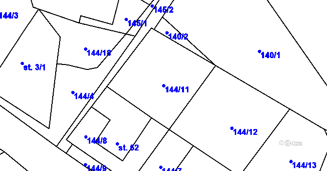 Parcela st. 144/11 v KÚ Podmoklany, Katastrální mapa