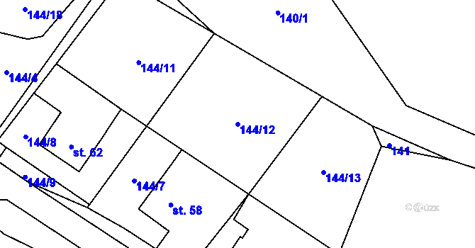 Parcela st. 144/12 v KÚ Podmoklany, Katastrální mapa