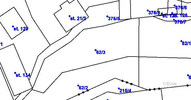 Parcela st. 62/3 v KÚ Podmoklany, Katastrální mapa