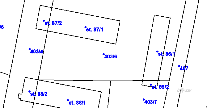 Parcela st. 403/6 v KÚ Podmoklany, Katastrální mapa