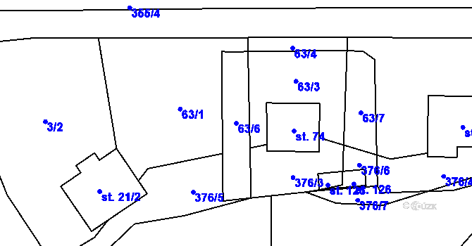 Parcela st. 63/6 v KÚ Podmoklany, Katastrální mapa