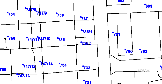 Parcela st. 735/2 v KÚ Horní Suchá, Katastrální mapa