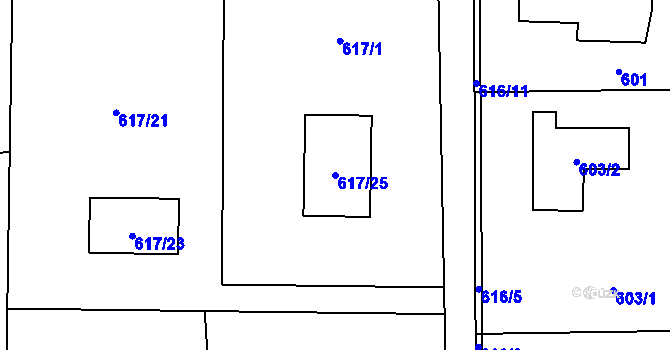 Parcela st. 617/25 v KÚ Horní Suchá, Katastrální mapa
