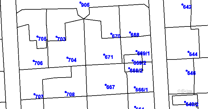 Parcela st. 671 v KÚ Horní Suchá, Katastrální mapa
