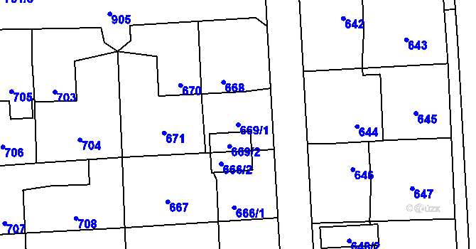 Parcela st. 669/1 v KÚ Horní Suchá, Katastrální mapa