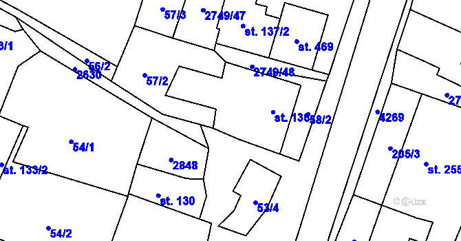 Parcela st. 136 v KÚ Horní Štěpánov, Katastrální mapa