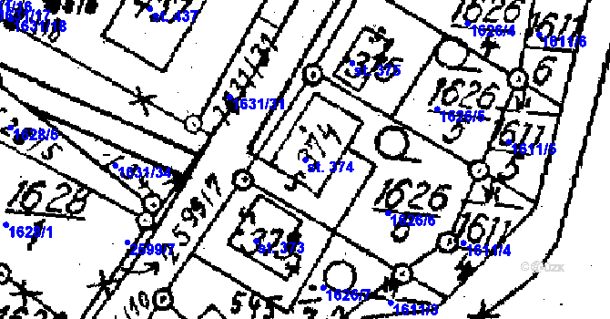 Parcela st. 374 v KÚ Horní Štěpánov, Katastrální mapa