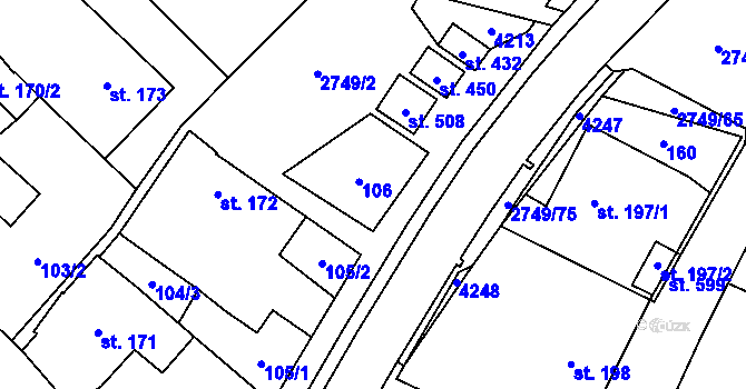 Parcela st. 106 v KÚ Horní Štěpánov, Katastrální mapa
