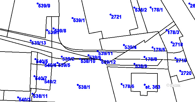 Parcela st. 539/11 v KÚ Horní Třešňovec, Katastrální mapa