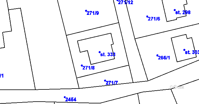 Parcela st. 333 v KÚ Horní Třešňovec, Katastrální mapa