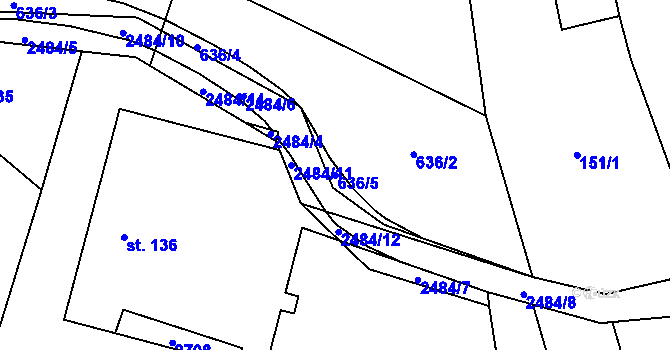 Parcela st. 636/5 v KÚ Horní Třešňovec, Katastrální mapa