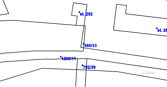 Parcela st. 166/13 v KÚ Horní Újezd u Litomyšle, Katastrální mapa