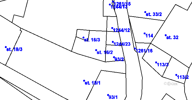 Parcela st. 16/2 v KÚ Horní Ves, Katastrální mapa