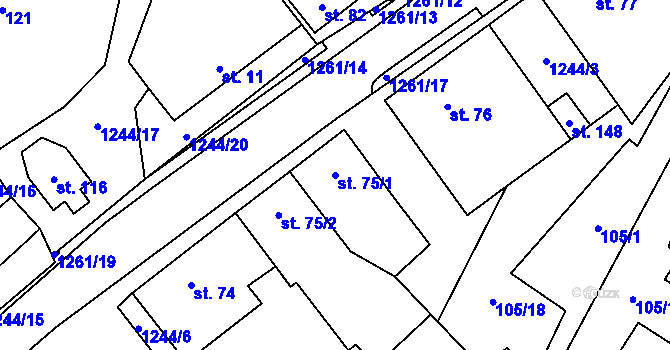 Parcela st. 75/1 v KÚ Horní Ves, Katastrální mapa