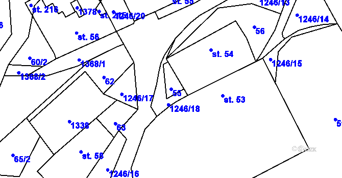 Parcela st. 55 v KÚ Horní Ves, Katastrální mapa