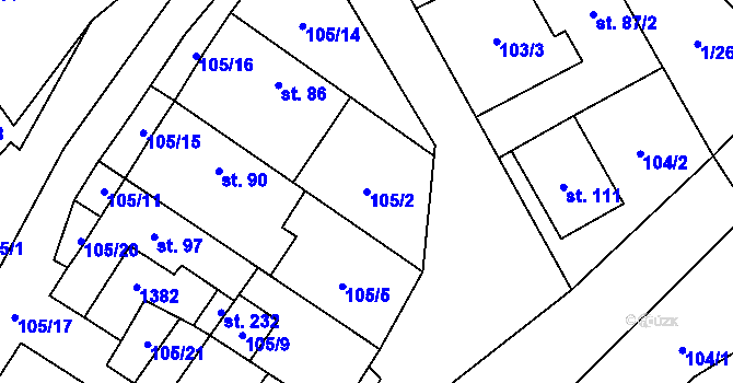 Parcela st. 105/2 v KÚ Horní Ves, Katastrální mapa