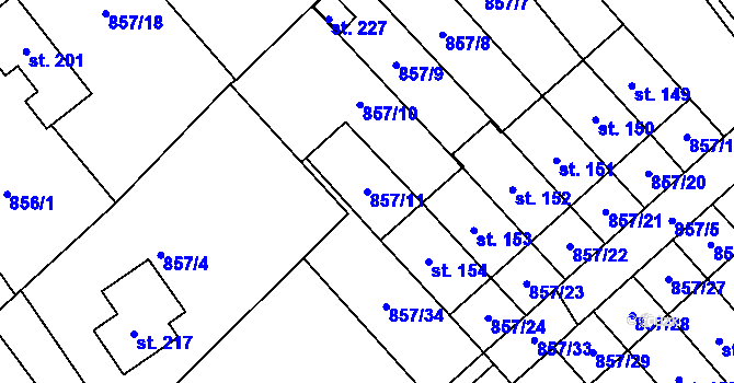 Parcela st. 857/11 v KÚ Horní Ves, Katastrální mapa