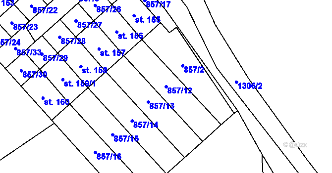 Parcela st. 857/12 v KÚ Horní Ves, Katastrální mapa