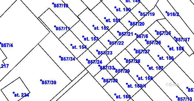 Parcela st. 857/23 v KÚ Horní Ves, Katastrální mapa