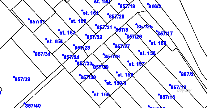 Parcela st. 857/28 v KÚ Horní Ves, Katastrální mapa