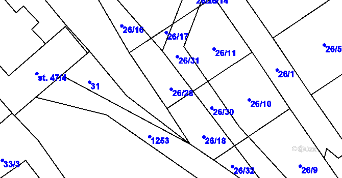 Parcela st. 26/28 v KÚ Horní Ves, Katastrální mapa