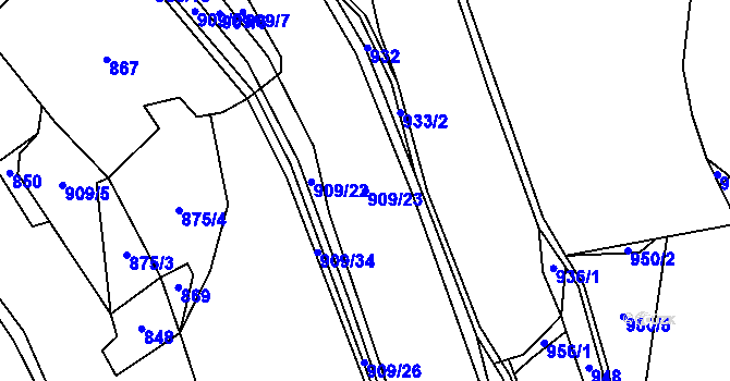 Parcela st. 909/23 v KÚ Horní Ves, Katastrální mapa
