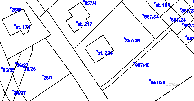 Parcela st. 224 v KÚ Horní Ves, Katastrální mapa