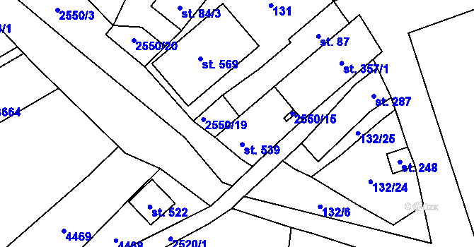 Parcela st. 2550/9 v KÚ Horní Věstonice, Katastrální mapa