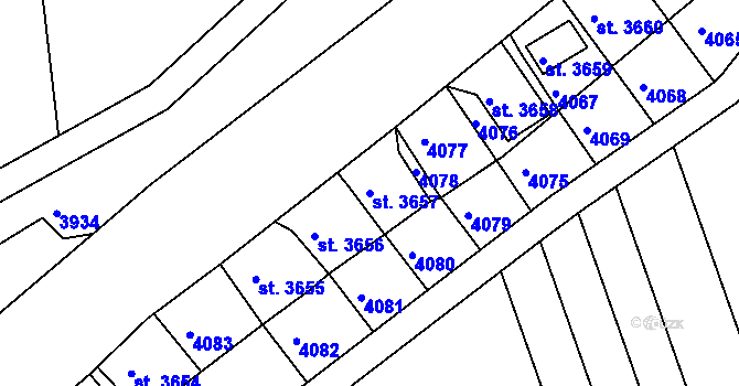 Parcela st. 3657 v KÚ Horní Věstonice, Katastrální mapa
