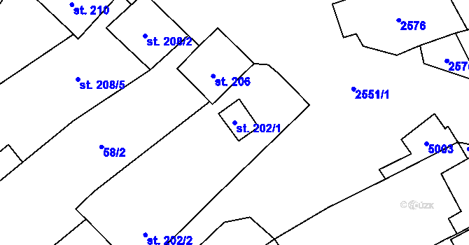Parcela st. 202/1 v KÚ Horní Věstonice, Katastrální mapa