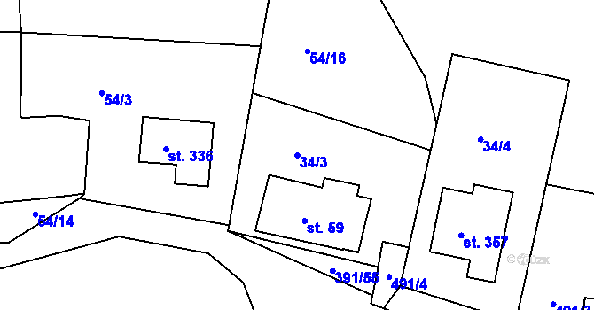 Parcela st. 34/3 v KÚ Horní Vltavice, Katastrální mapa