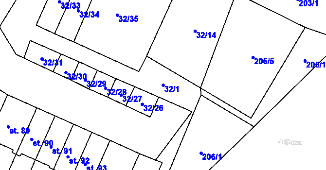 Parcela st. 32/1 v KÚ Kubova Huť, Katastrální mapa