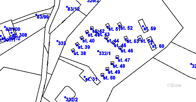 Parcela st. 332/1 v KÚ Kubova Huť, Katastrální mapa